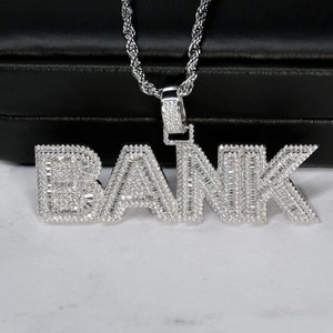 Colgante de Diamantes Certificados IGI, Plata S925, Nombre Personalizado, Diamantes VVS Baguette, Estilo Hip Hop, Unisex, para Fiesta - Product Image 1