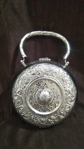 Handmade Handcrafted Round Meenakari Metal Potli Clutch Bag Designer Bridal <b>Purse</b> <b>Red</b> Green Floral Pattern Circular Shape Ring - Product Image 4