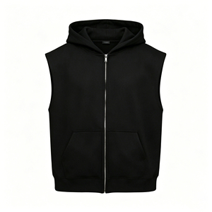 Sweat-shirt à capuche sans manches pour hommes, fermeture éclair, polaire, couleur unie, décontracté, coupe régulière, vêtements d'automne - Product Image 4