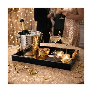 Bandeja de Servir de Lujo Negra y Dorada con Asas, Ideal para Té, Café, Bocadillos, Desayuno y Decoración del Hogar, de la India - Product Image 6