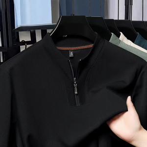 Polo <b>Shirt</b> Half Zip <b>Men's</b> Short Sleeved <b>T</b>-<b>shirt</b> Summer Stand Up Collar Thin Hoodie Ice Silk <b>Cool</b> Solid High Quality Custom Logo - Product Image 1