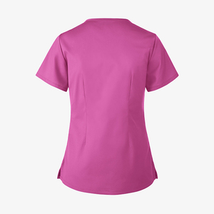 Haut de blouse médicale tricoté respirant, coupe ajustée, manches courtes, multi-poches, design uni, unisexe, mode 2026, personnalisé OEM - Product Image 4