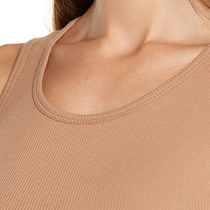 Débardeur en tricot beige à col rond pour femme, couleur unie, style minimaliste, longueur normale, respirant, mélange de coton et d'élasthanne - Product Image 5