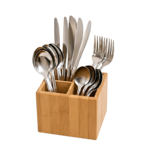 Organizador de utensilios de cocina ecológico de bambú con 4 compartimentos, soporte para cubiertos y organizador de cubertería para cucharas y tenedores. - Product Image 1