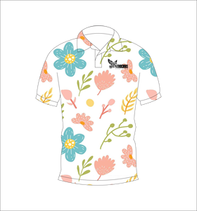 <b>Orange</b> Blue Pink Floral <b>Polo</b> Shirt Colorful Flower Print Short Sleeve Summer Casual Front Back View - Product Image 2