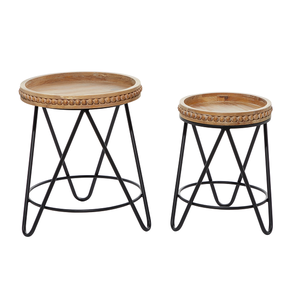 Ensemble de 2 couvercles en bois massif, meubles décoratifs, de forme circulaire, à Base métallique, pour Table latérale - Product Image 1