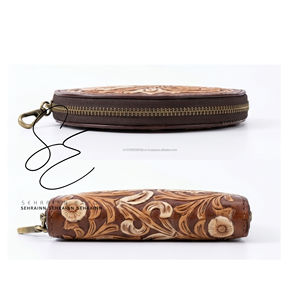 Genuine Tooled Leather Coin Purse Zip <b>Wallet</b> Card Holder Coin Pouch Western Cowhide Mini Leather <b>Wallet</b> Women - Product Image 2