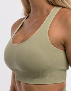 Soutien-gorge de sport sans coutures pour femme, dos nageur, col ras du cou, maintien moyen, pour yoga et fitness, couleur unie, respirant, séchage rapide, anti-transpiration - Product Image 2