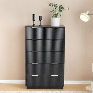FCH Black P2 Particle and Density Board Dresser 7241117cm Wavy Pattern Drawer Front Five Level Six Drawer Cabinet - Product Image 1