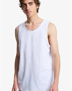 Custom Made <b>Men's</b> Breathable <b>White</b> Cotton Sleeveless <b>Tank</b> <b>Top</b> O-Neck Casual Knitted Solid Color Front Design Low Cost - Product Image 1