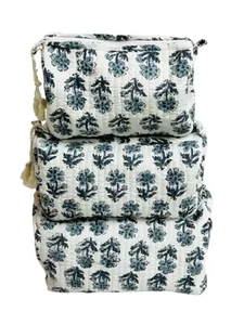 Cotton Cosmetic Bag Set With Zipper Closure Bohemian Style Floral Pattern Multi Function Toiletry Bags Medium Size - Product Image 3