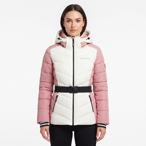 <b>Women's</b> Color Block Hooded Puffer <b>Coat</b> Quilted Waist <b>Belt</b> Winter Jacket Padded Outdoor Casual Fashion Outerwear Winter <b>Coats</b> New - Product Image 5