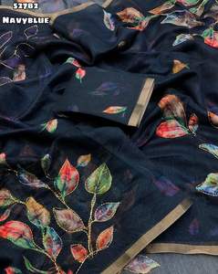 Nuova Collezione di Tessuti Morbidi in Seta Chanderi con Design Floreale, Stampa Digitale, Ricamo Cutdana, Bordo Zari e Trattamento Antipiega per Feste - Product Image 3