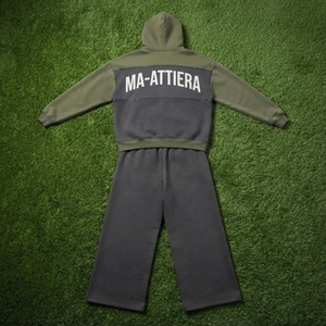 Mens Olive Green and Dark Gray <b>Zip</b> <b>Up</b> Hooded Tracksuit Set Color Block <b>Graphic</b> Print <b>Hoodie</b> and Jogger Pants - Product Image 5