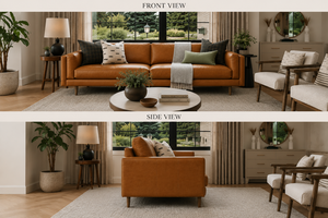 Canapé carré en cuir véritable, style mid-century modern, deux places, dossier rembourré, accoudoirs rembourrés, pieds en bois, salon, Chesterfield - Product Image 3