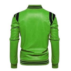 OEM Custom <b>Genuine</b> Leather Varsity Jacket for Men Casual Real Leather Motorbike Jacket With <b>Nylon</b> Shell - Product Image 4