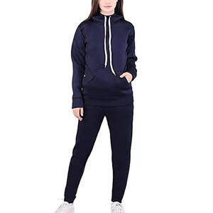 Ensemble de survêtement respirant en polyester pour femme, manches longues, couleur unie, avec capuche et fermeture éclair sur le devant, idéal pour le jogging décontracté en automne - Product Image 1