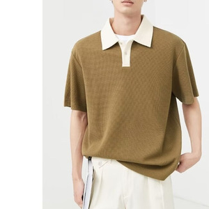 Polo à manches courtes en tricot bleu clair pour homme, décontracté, couleur unie, respirant, en coton, coupe classique - Product Image 6
