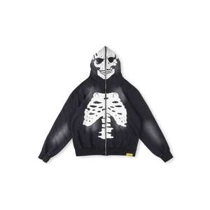 Sudadera con capucha informal holgada de 450 g con estampado de calavera y diseño de jarabe para la tos, estilo urbano, para hombre, venta al por mayor - Product Image 1