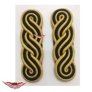 KEW <b>Braided</b> Epaulettes Black Gold Luxury Mylar Silk Thread Nylon Shoulder Board <b>Accessory</b> - Product Image 1