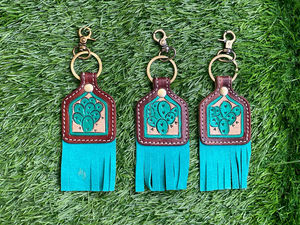 Porte-clés en cuir taillé sculpté à la main Porte-clés en cuir de forme exotique mignon Accessoires en cuir taillé Porte-clés à franges pour unisexe - Product Image 3