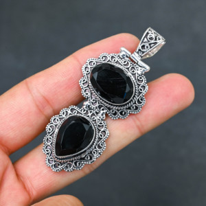 <b>Top</b> Quality Sparkling LAB-CREATED Black Onyx Solid 925 Sterling <b>Silver</b> Plated Designer 2.20" Pendant Women's Wholesale - Product Image 4