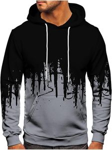 Sudadera con Capucha para Hombre, Color Negro y Gris con Estampado de Goteo, Corte Regular, Informal, Tejida, con Diseño de Logotipo en la Espalda - Product Image 2