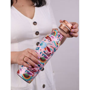 Pastel Folk Art Copper <b>Water</b> <b>Bottle</b> Colorful Nature Print Reusable Leakproof Drink <b>Bottle</b> For Daily Use Travel And Gifting - Product Image 4