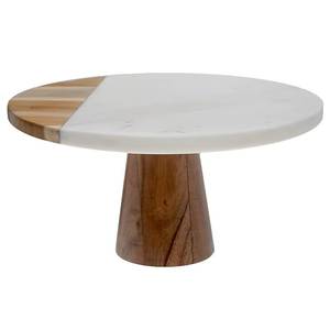 Support à gâteau rond en bois avec plateau en marbre, forme circulaire, support à gâteau monobloc - Product Image 1