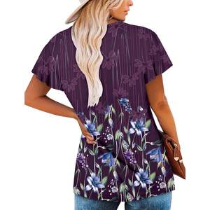 2025 blusa de verano con cuello en V para mujer, Túnica de manga corta, Top elegante fluido, púrpura, Royal XXL, las tallas incluyen XS XL bordado - Product Image 4