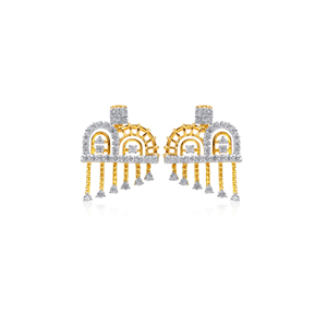 Elegant Two-Tone Golden <b>Silver</b> Geometric Arch Statement Ring with Hanging Drop Stone Detailing <b>Stud</b> Earrings - Product Image 1