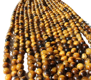 Perles rondes lisses en œil de tigre jaune naturel de qualité supérieure, Rudra Gems, 6-14 mm, 100 g, brins pour la fabrication de bijoux - Product Image 4