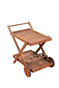 Carrito de Bar de Madera Sólida de 2 Niveles con Ruedas, Carrito para Servir Vino y Bebidas para el Hogar, Hotel, Patio Exterior - Product Image 4