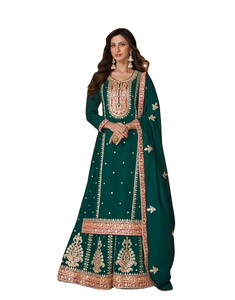 นักออกแบบล่าสุดการลําดับการเย็บปักถักร้อยเทียม Georgette ทํางานชุด Palazzo โดย Fab Zone - Product Image 1