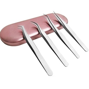 Kit de pinces à cils et sourcils en acier inoxydable Ensemble de pinces à extension à pointe droite et incurvée - Product Image 1