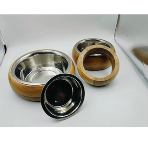 Wooden Base Pet <b>Bowl</b> Stainless Steel <b>Dog</b> Cat Feeder <b>Raised</b> Food Water Dish for Indoor Outdoor Use - Product Image 2