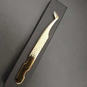 Gold-Plated Eyelash Tweezers Precision Angled Tip Smooth Surface for <b>Lash</b> Application better visibility and access - Product Image 3