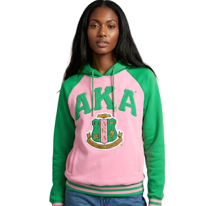 Sweat à capuche bicolore AKA rose et vert avec broderie chenille, pour femmes, style sororité grecque, coupe élégante et premium, tenue décontractée - Product Image 3