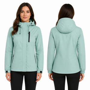 Women's Hooded Waterproof Rain <b>Jacket</b> <b>Lightweight</b> Outdoor Hiking Windbreaker Casual Wear Green Polyester - Product Image 3