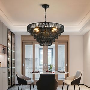 Lampadario a sospensione rustico nero in corda di canapa a 5 livelli da 24 pollici, stile Boho Farmhouse, con 8 attacchi E12 per sala da pranzo - Product Image 2