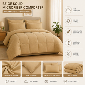 Premium 200 GSM Beige Microfiber <b>Comforter</b> Double <b>Bed</b> Ultra Soft Durable Lightweight Breathable All Season Bedding for Home Use - Product Image 5