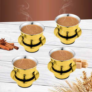4 PCS Dabara de café martillado en vaso de doble pared de acero inoxidable con revestimiento de PVD dorado Colección Congo - Product Image 1