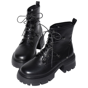 Botines de Plataforma con Cordones Negros para Mujer, Tacón Grueso de 6.5 cm, Resistentes al Agua, de Piel Sintética Elástica, Venta al Por Mayor - Product Image 3