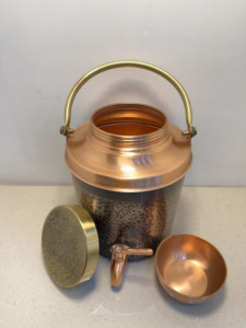 Premium Antique <b>Copper</b> Water Dispenser Tank 8LVintage Damask Etched Ayurvedic Matka Camper with Brass Carry <b>Handle</b> Leakproof Tap - Product Image 5