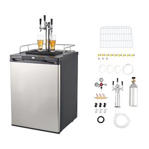 ตู้แช่เบียร์แบบกดปั๊ม Triple Tap Home Draft Beer Kegerator ขนาดมาตรฐาน พร้อมถัง CO2 ขนาด 5 ปอนด์ หัวจ่ายแบบ Ball Lock และถังเบียร์ขนาด 6 แกลลอน 2 ถัง สำหรับแช่ไวน์และเครื่องดื่ม - Product Image 1