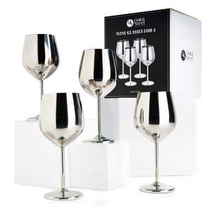 Juego de Copas de Vino de Acero Inoxidable de Lujo, Copas de Metal Plateadas, Flauta de Champán Irrompible, Elegante Vajilla para Fiestas, Caja de Regalo - Product Image 1