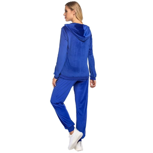 Ensemble de survêtement deux pièces pour femme, haut à capuche zippé uni et pantalon à taille empire avec cordon de serrage, coupe ample, décontracté, sportif, en polaire écologique - Product Image 4