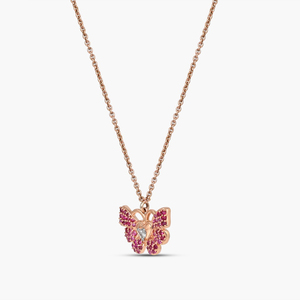 Collar con colgante de mariposa en oro rosa con diamantes rosas pavé y diamante central con corte de corazón para uso diario de mujer - Product Image 2
