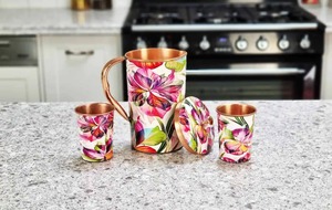 Jarra de Agua de Cobre con Base Blanca y Estampado Floral Rosa para Mantener la Salud, Compre Directamente del Proveedor - Product Image 2