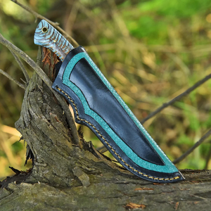 Cuchillo Táctico Fijo de Damasco Personalizado con Punta Recta, Hoja de Resina de Espiga Completa, Funda de Cuero para Uso Exterior, Cuchillos EDC al por Mayor - Product Image 3